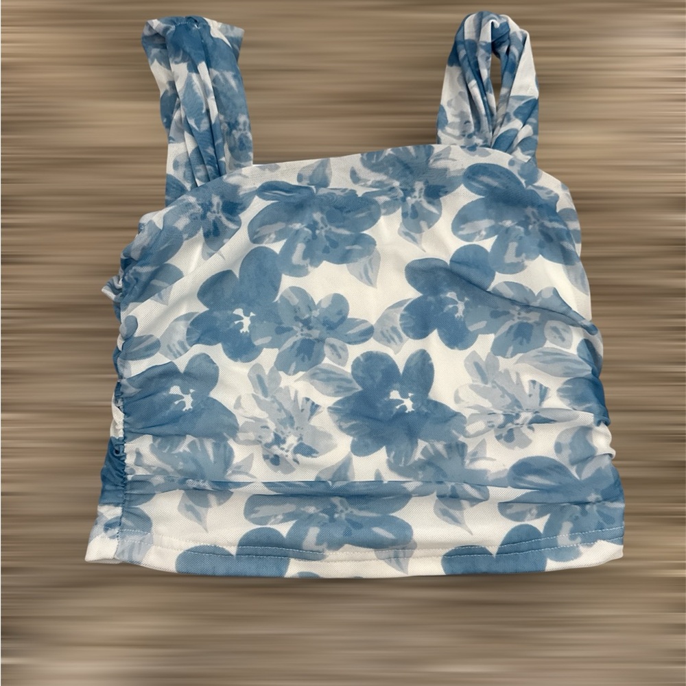 SHEIN ladies XS White and Blue tank with cinched sides